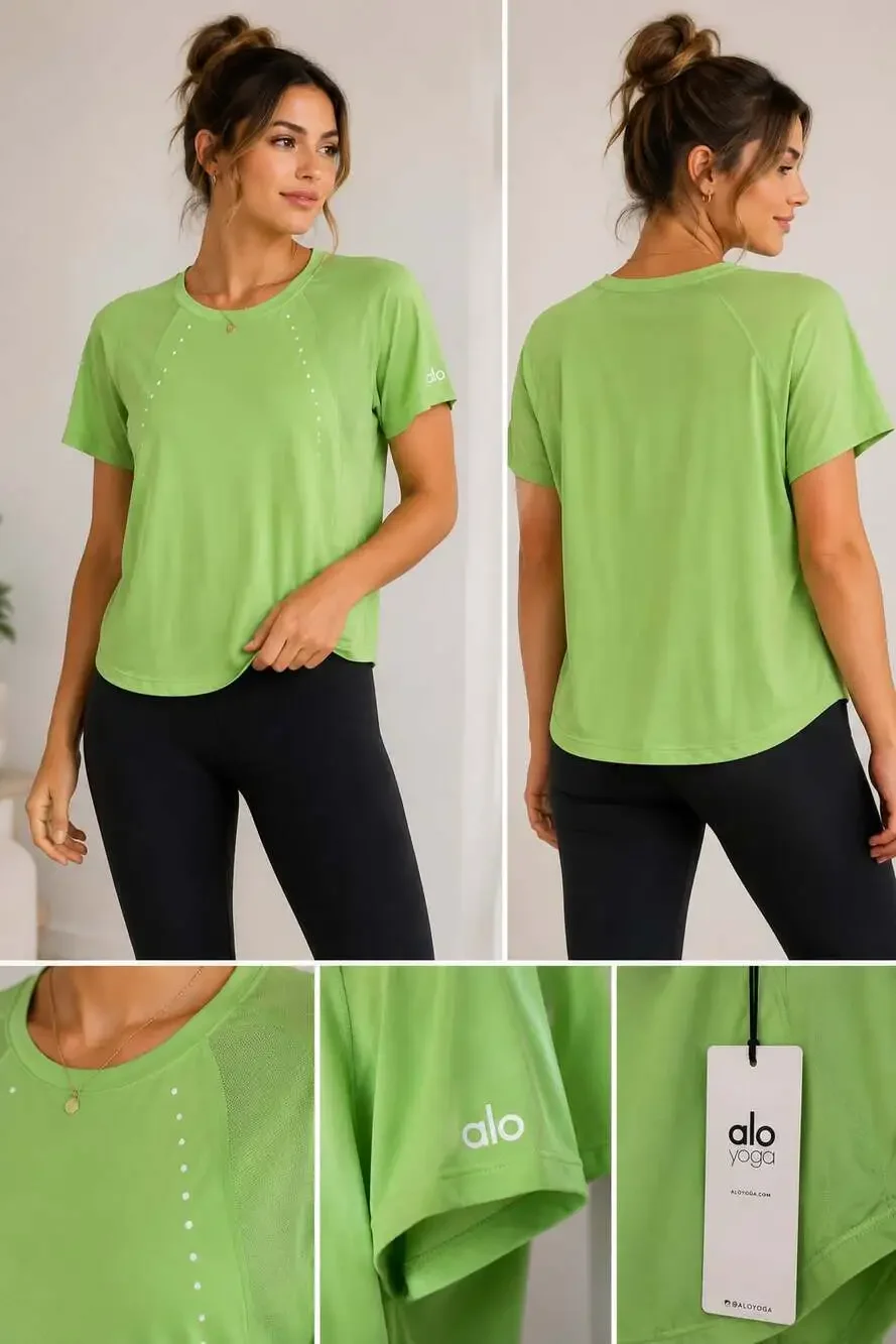 💚 NWT Alo Yoga Pulse Short Sleeve Tee – Neon Lime | Size Small
